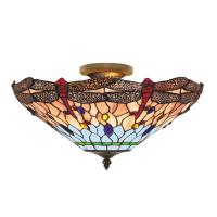 741-1152 Dragonetti LED Tiffany Semi Flush Pendant Antique Bronze